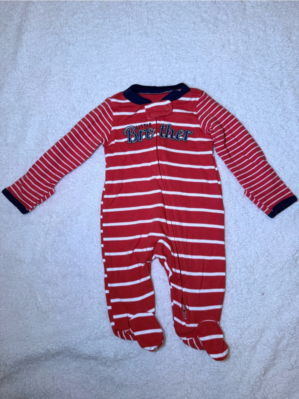Carter's Red and White Striped with Little Brother on Front Footed One-Piece